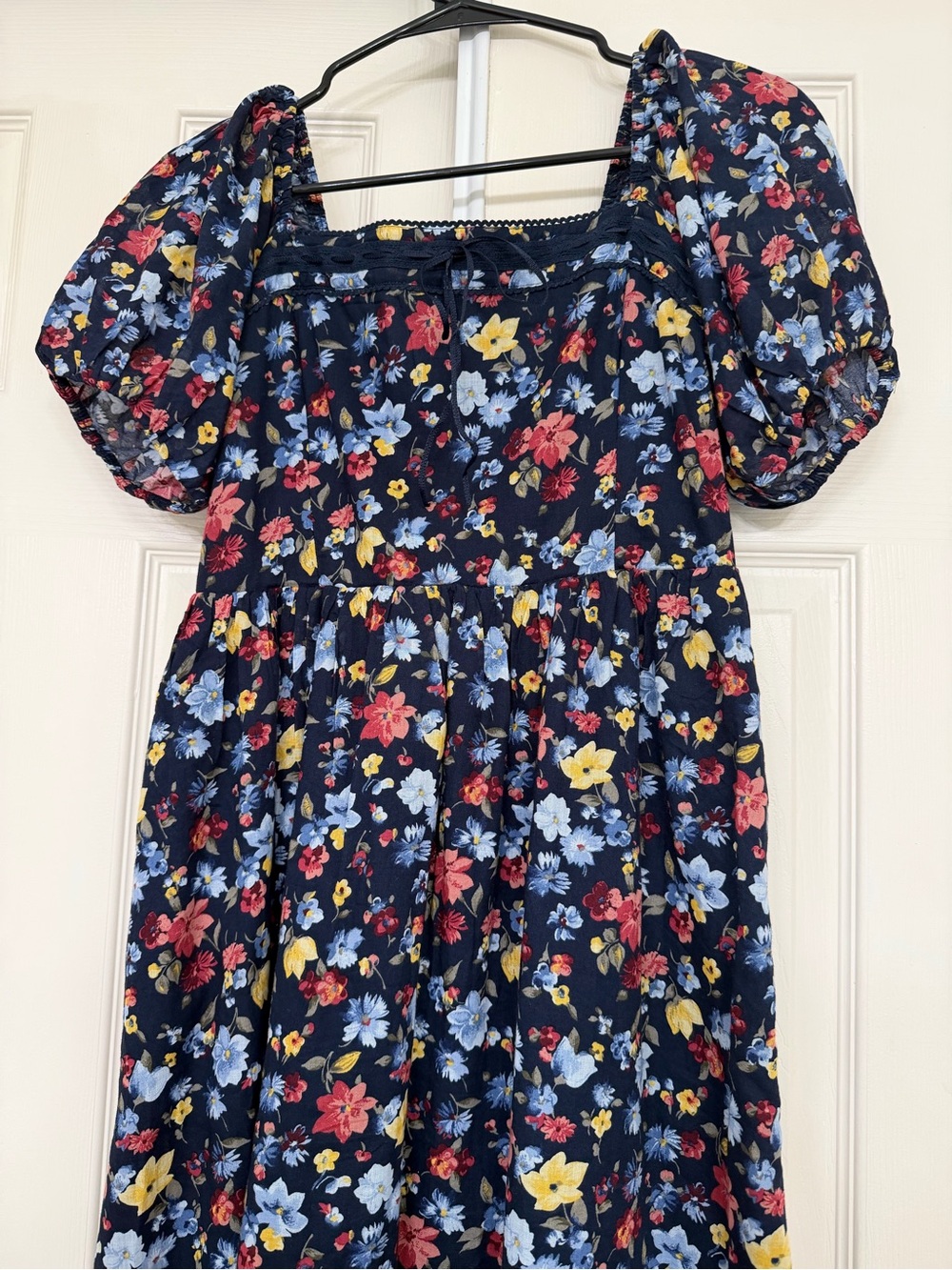 Abercrombie & Fitch Navy Floral Midi Dress with Puff Sleeves - Picture 3 of 5